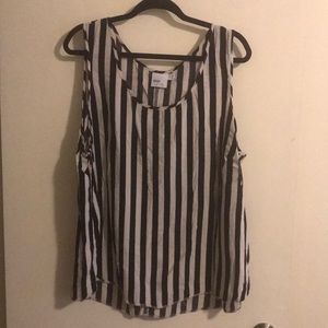 Off White & Black Striped Sleeveless Blouse